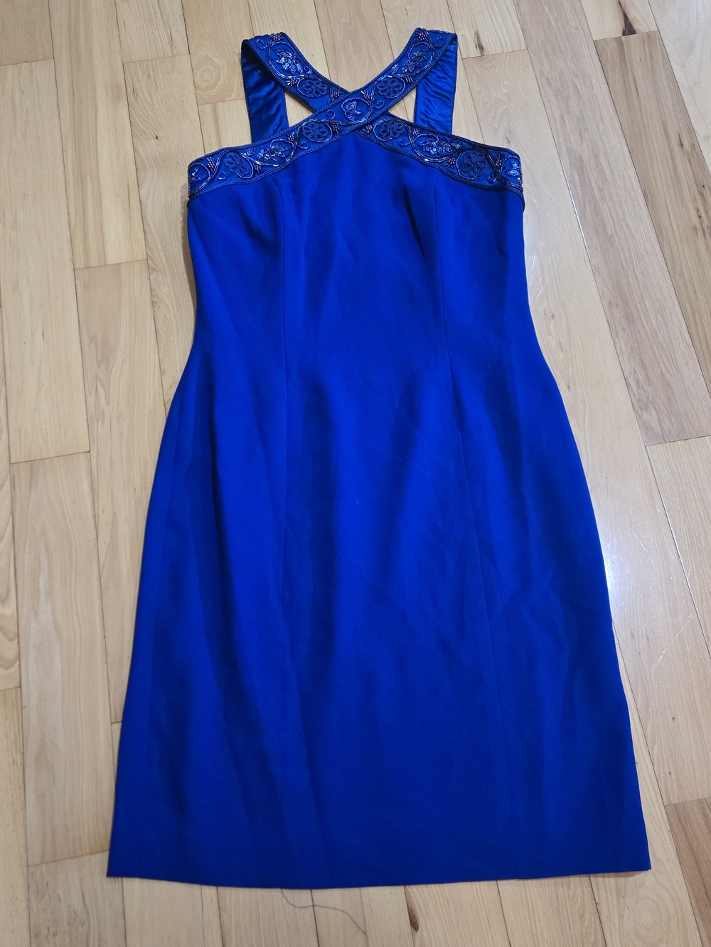Y2K Rimini Cobalt Blue Beaded Halter Dress